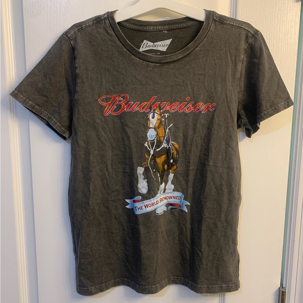 Lucky Brand Budweiser Clydesdale Horse World Renowned Graphic Tee Charcoal XS